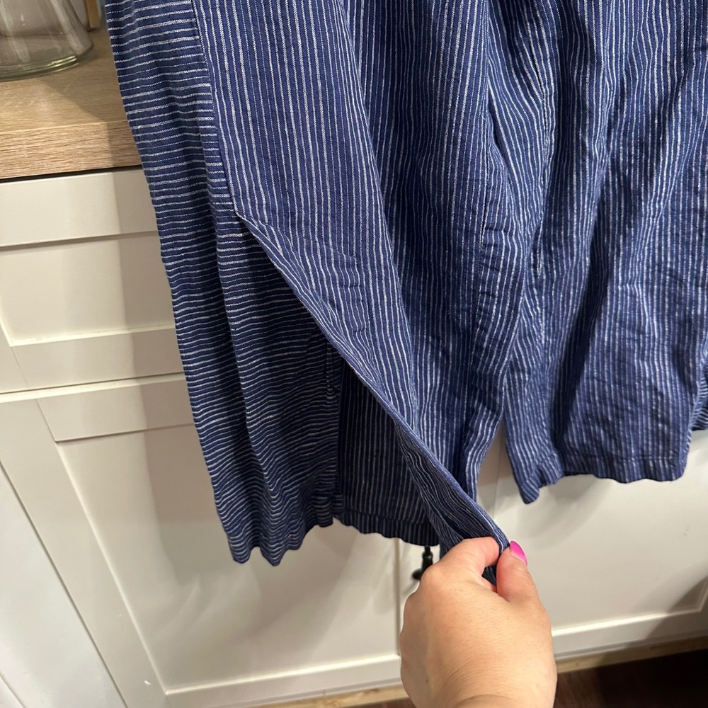 LIV by Habitat Clothes Pants Womens Large Blue Striped 100% Linen Wide Leg Crop - Picture 5 of 13